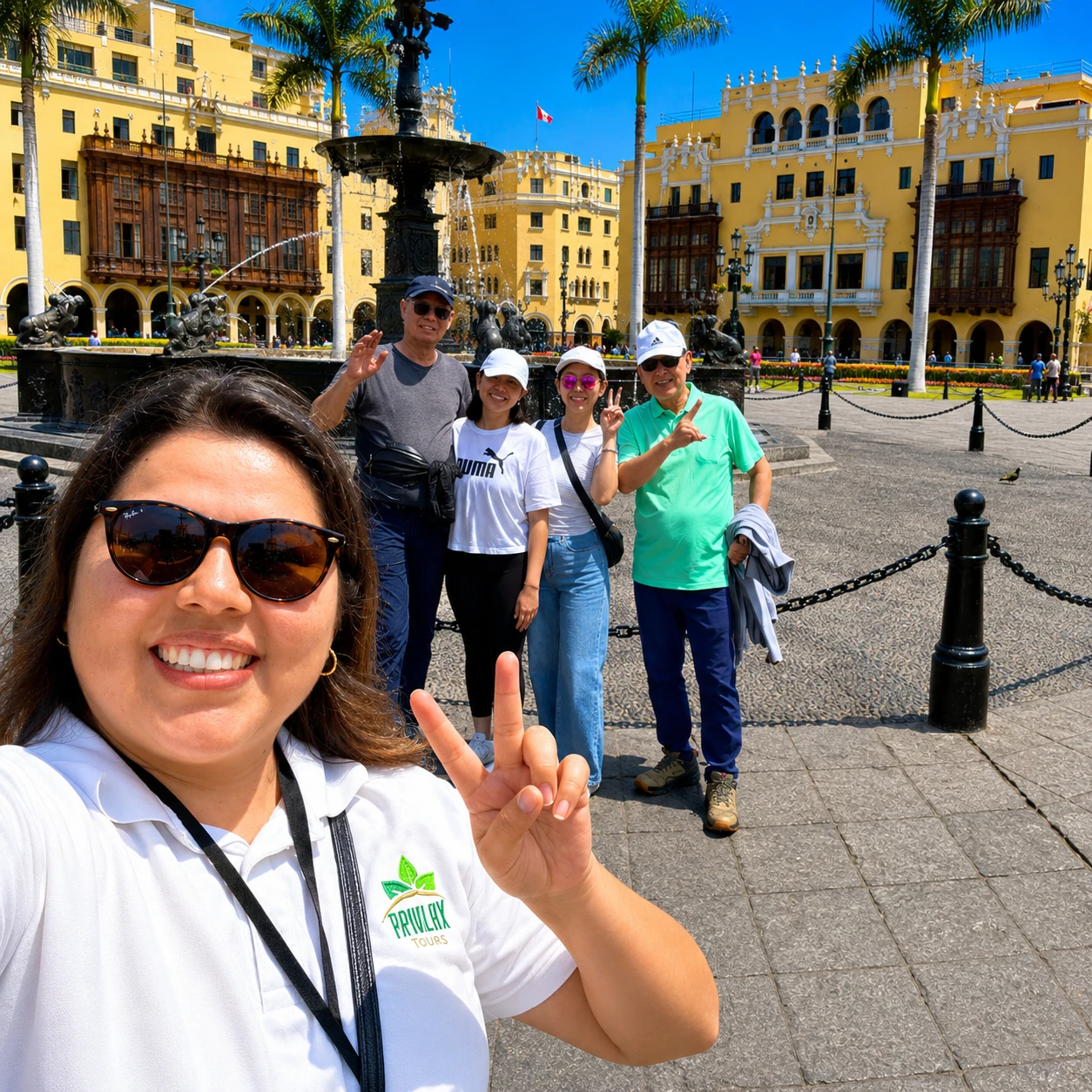 Apullay Tours guide with travelers in Lima historic center